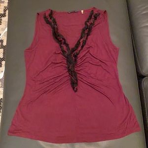Elie Tahari Eggplant Ruffled Top Size XL